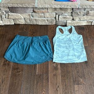 Teal Skirt and Camouflage Tank Top Set